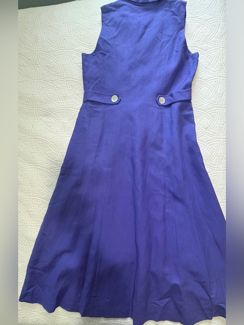 Vintage Linen Dress 12 Petite Indigo Iridescent Button Front - Picture 11 of 15